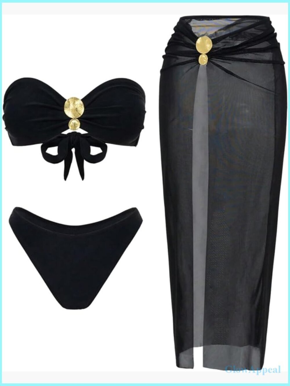 Strapless Bandeau Bikini Set with Skirt Coverup